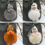 Sleeping Baby Pompom Plush Keychain Cute Fluffy Bag Charm