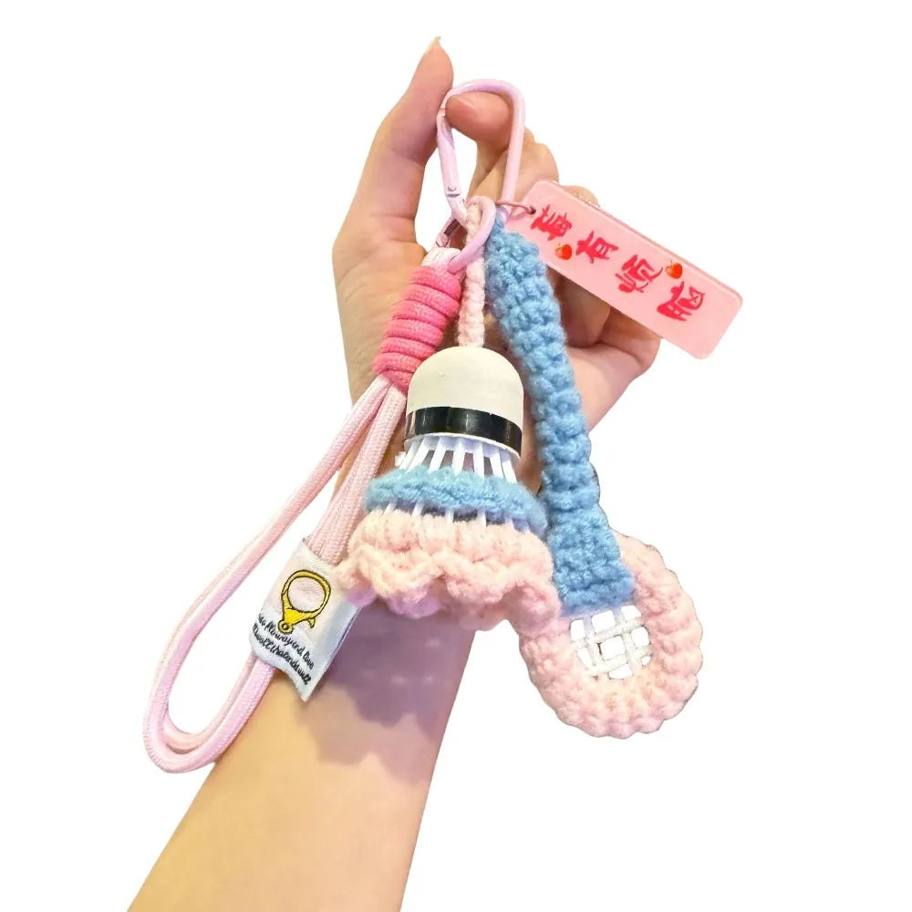 Crochet Badminton Keychain Mini Sports Bag Charm