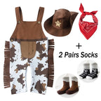 Baby Boy Clothes cowboy Costume Infant Toddler Cowboy Set 3Pcs Hat Scarf Romper  Birthday Holiday Cosplay Outfits