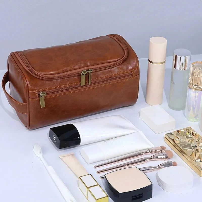Leather Hanging Travel Toiletry Bag for Men & Women