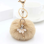 Rhinestone Ballet Dancer Plush Ball Keychain for Women and Girls