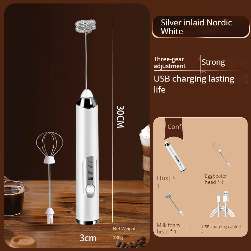 Wireless Electric Milk Frother USB Rechargeable Handheld Coffee Whisk Mixer