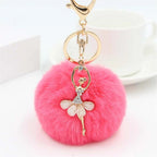 Rhinestone Ballet Dancer Plush Ball Keychain for Women and Girls