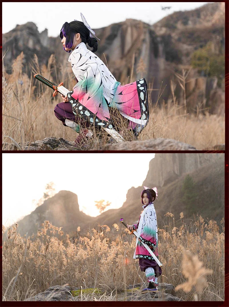 Kochou Shinobu Anime Cosplay Costume with Wig Set