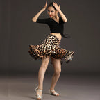 Children Professional Ballroom Latin Dance Dress For Girls Ballroom Dancing Dresses For Kids Leopard Print Top Skirt Samba Tango