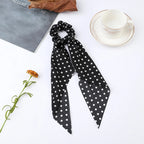 Floral Satin Bow Scrunchie with Long Ribbon Scarf