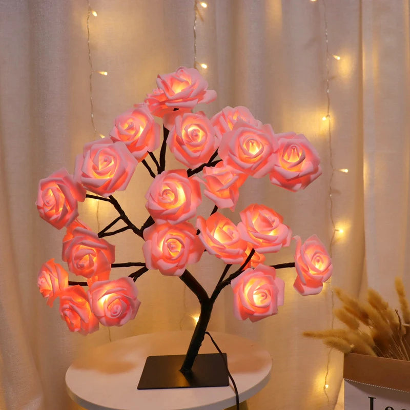 36LED/108LED Table Lamp, Rose Light String, Tree Night Lights, USB Powered Lighting, for Girls Lover Party Camping Summer  Decor