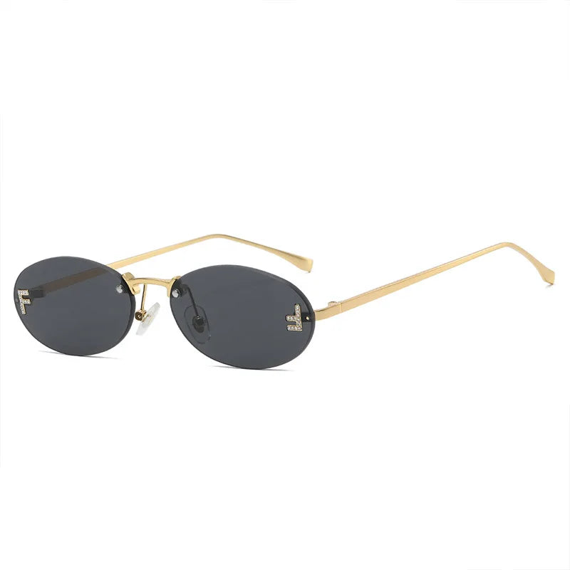 Fashion Rimless Oval UV400 Diamond Sunglasses for Women