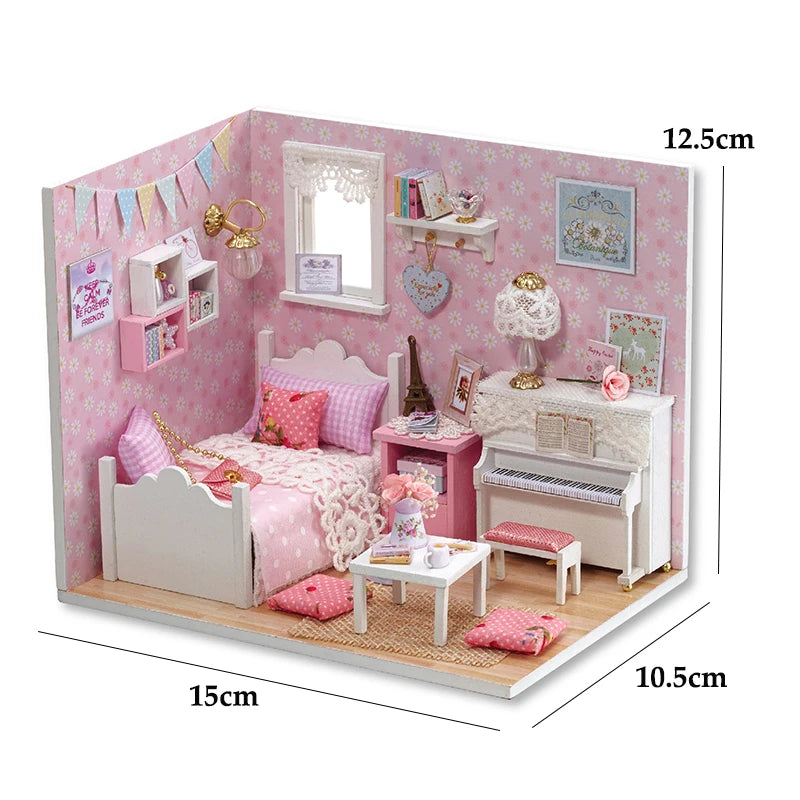 Kitten Mini Doll House 3D Wooden Puzzle DIY Miniature Building Kit