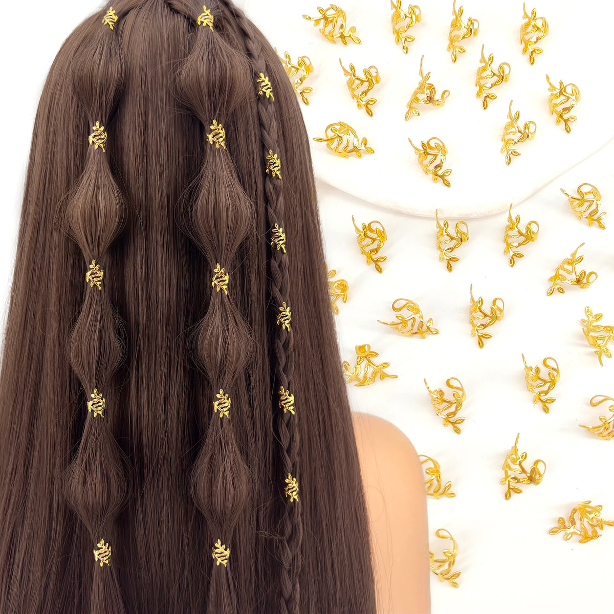 40Pcs Vine Leaf Shaped Alloy Hair Braid Ring Vintage Hair Pin For Dreadlock Women Girls summer Hair Accessories Loc Hair Jewelry