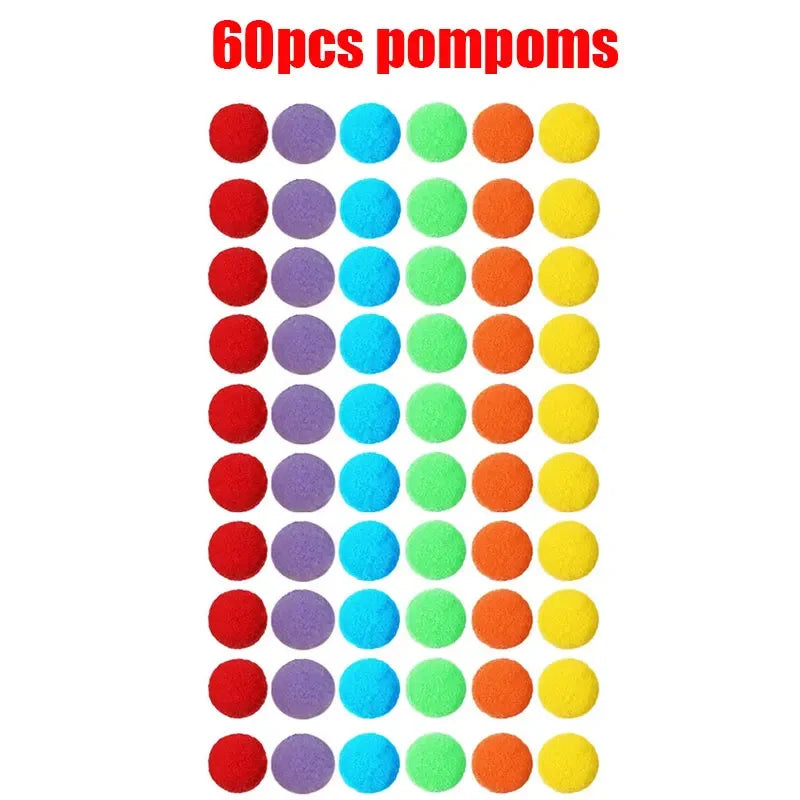 Children Counting and Sorting Toy with Pom Poms and Tweezers Set