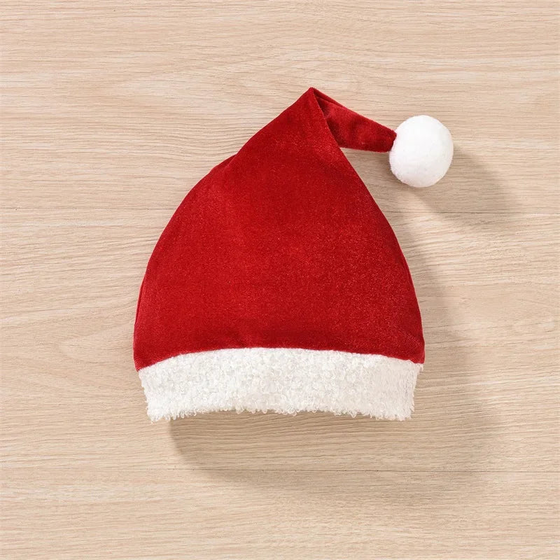 VISgogo 0-18 Months Baby Girls Christmas Velvet Romper Dress Terry Trim Long Sleeve Jumpsuit Santa Hat Adorable Fall Outfits