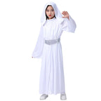 Child Princess Leia Cosplay Fancy-dress Girls White Hooded Robe Kids Outfit With Wig Halloween Carnival Party Costume