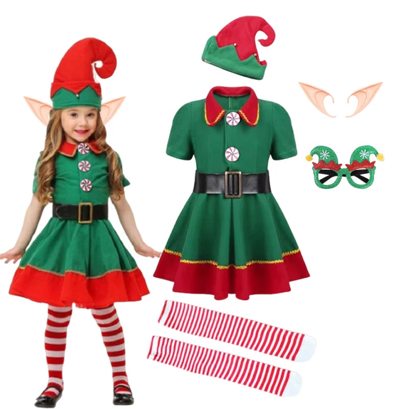 Kids Christmas Elf Costume Set – Santa Claus Festive Outfit
