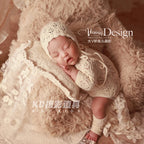 Vintage Style Newborn Photography Outfit Baby Knit Jumpsuit Romper + Hat + Socks for Photoshooting, Christening, Baby Shower