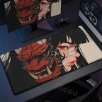 40x90cm Gaming Samurai Oni Mouse Pad Japan Mask Girl Deskmat Large Gamer Professional Premium Mousepad Speed Control Accessories