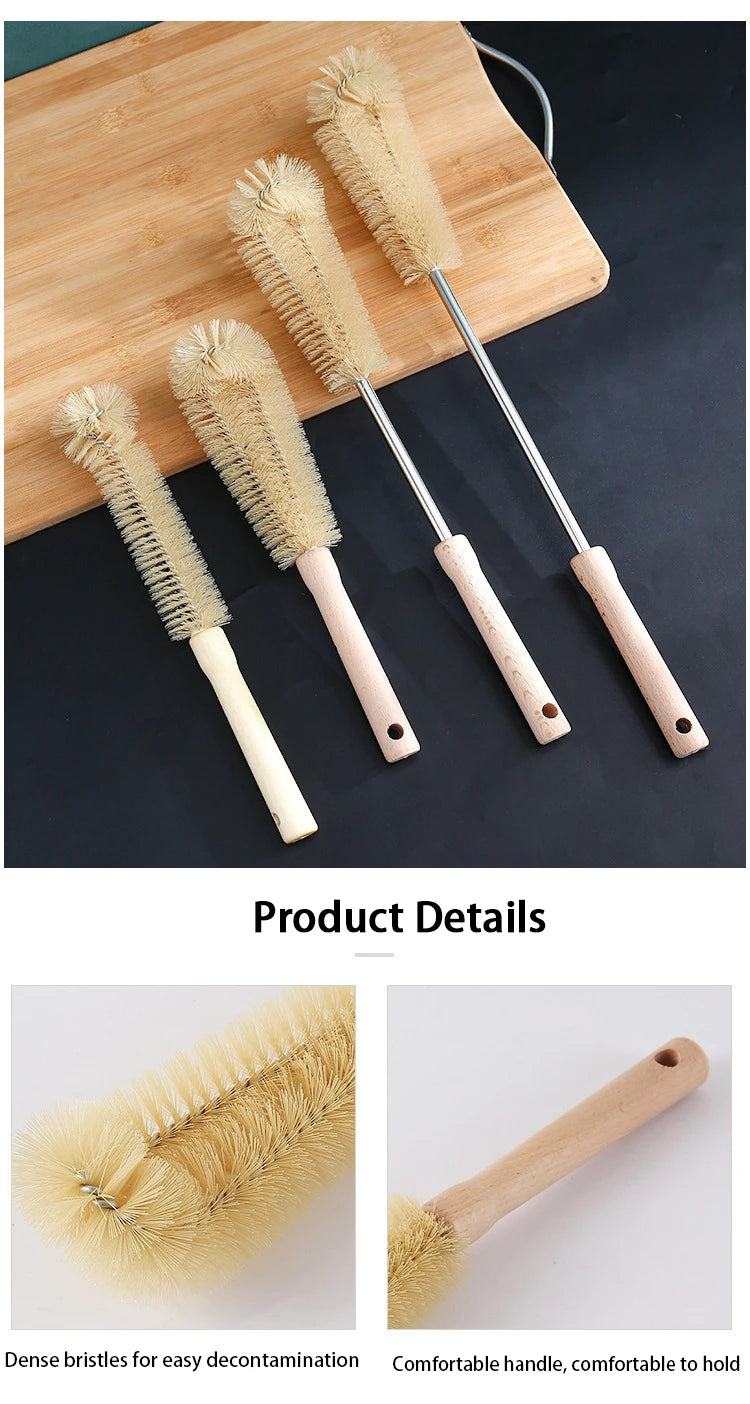 Kitchen Cleaning Tools Drink Bottles Glass Scrubbers Cleaning Brush Wooden Bottle Cleaning Brush with Long Handle