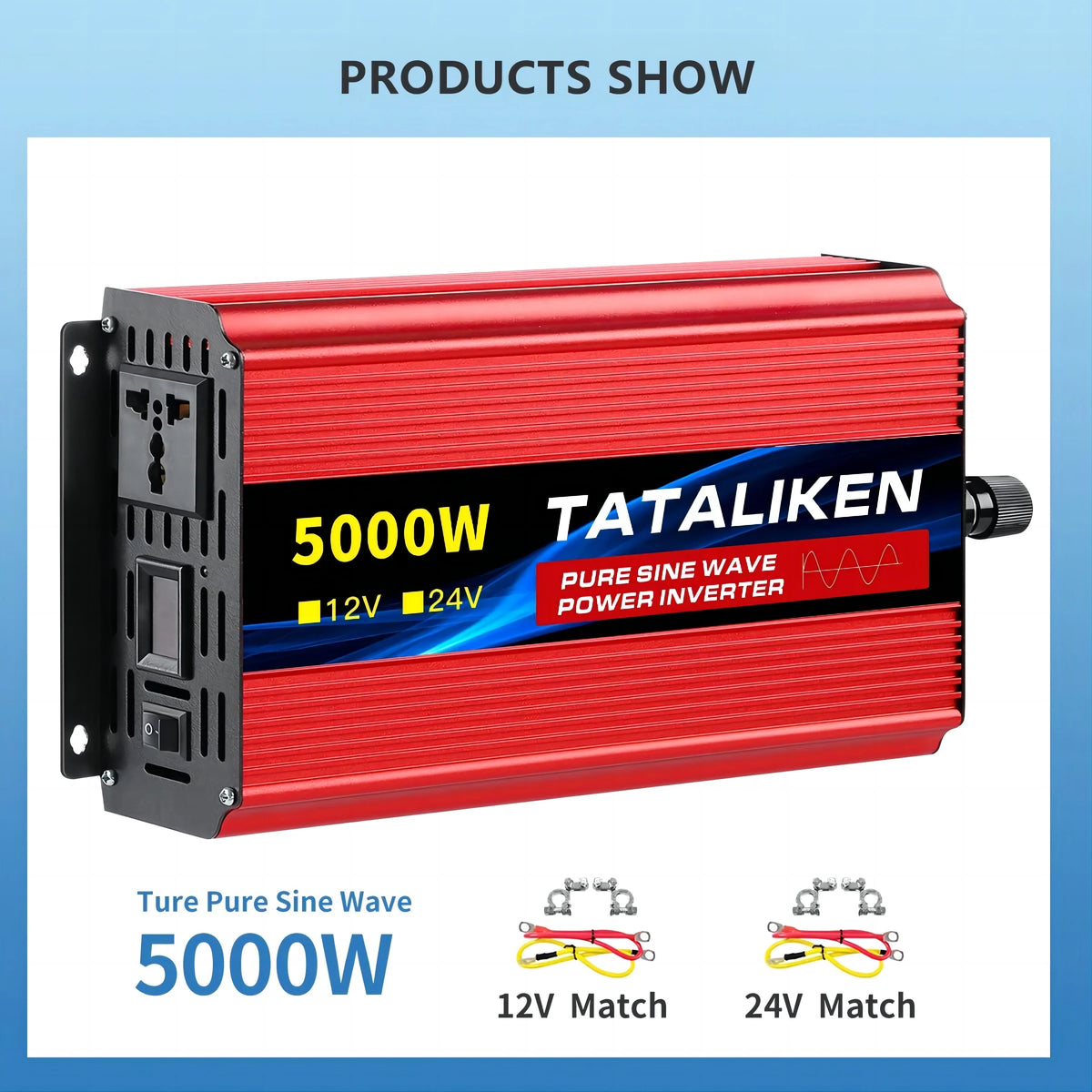 3000W DC 12V to AC 220V 50hz Pure Sine Wave Inverter Power Inverter Charger  Adapter Universal Socket