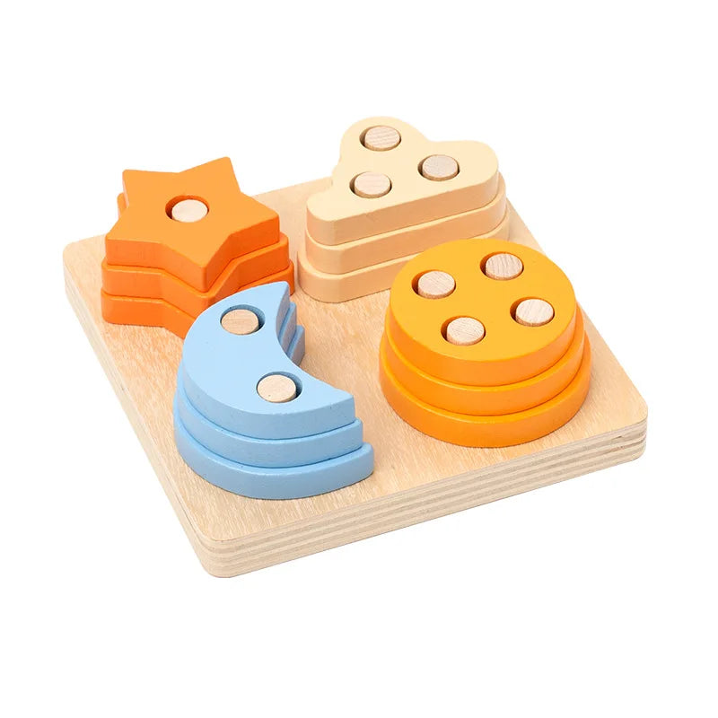 Montessori Wooden Color & Shape Matching Building Blocks