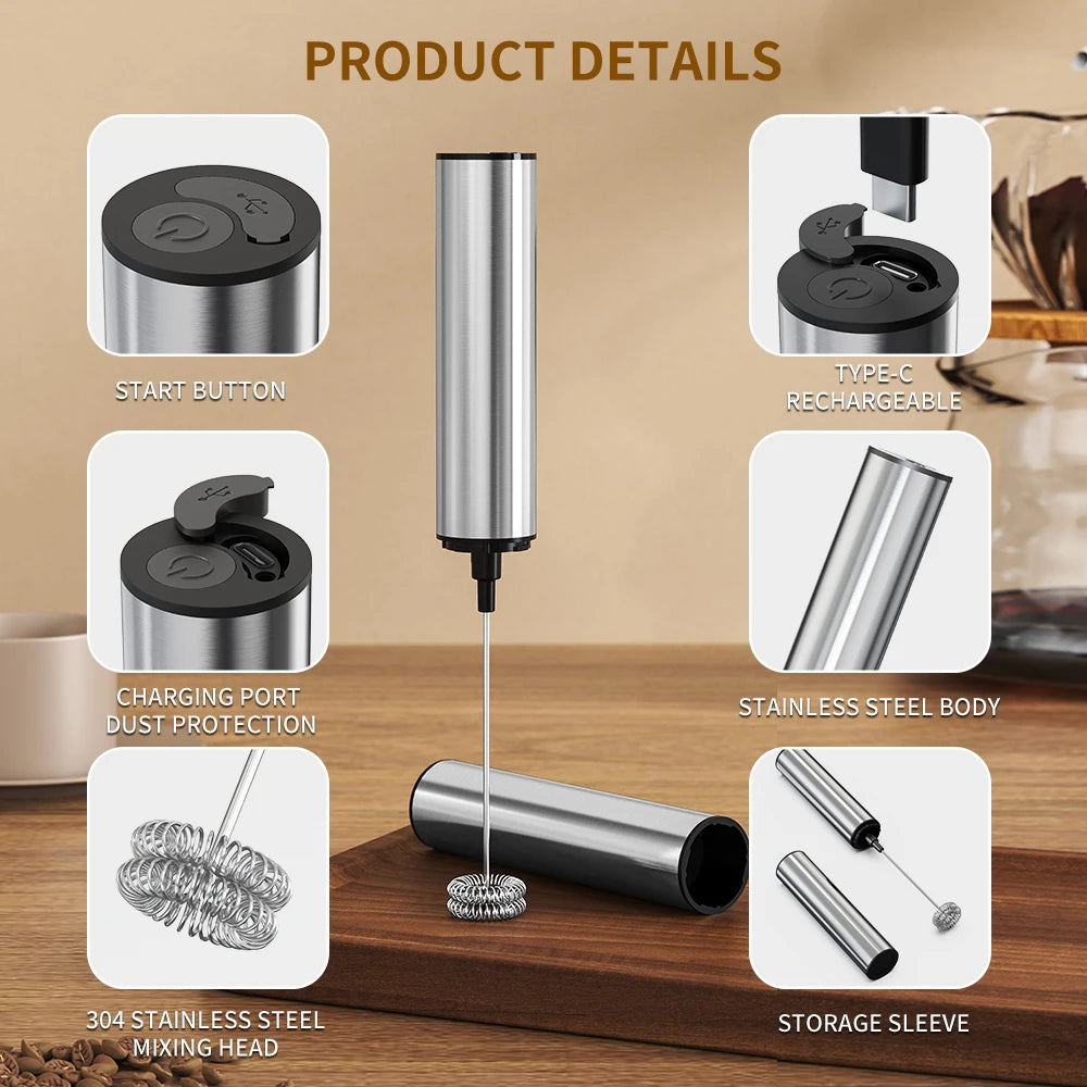 Rechargeable Milk Frother – Handheld Foam Maker & Drink Mixer