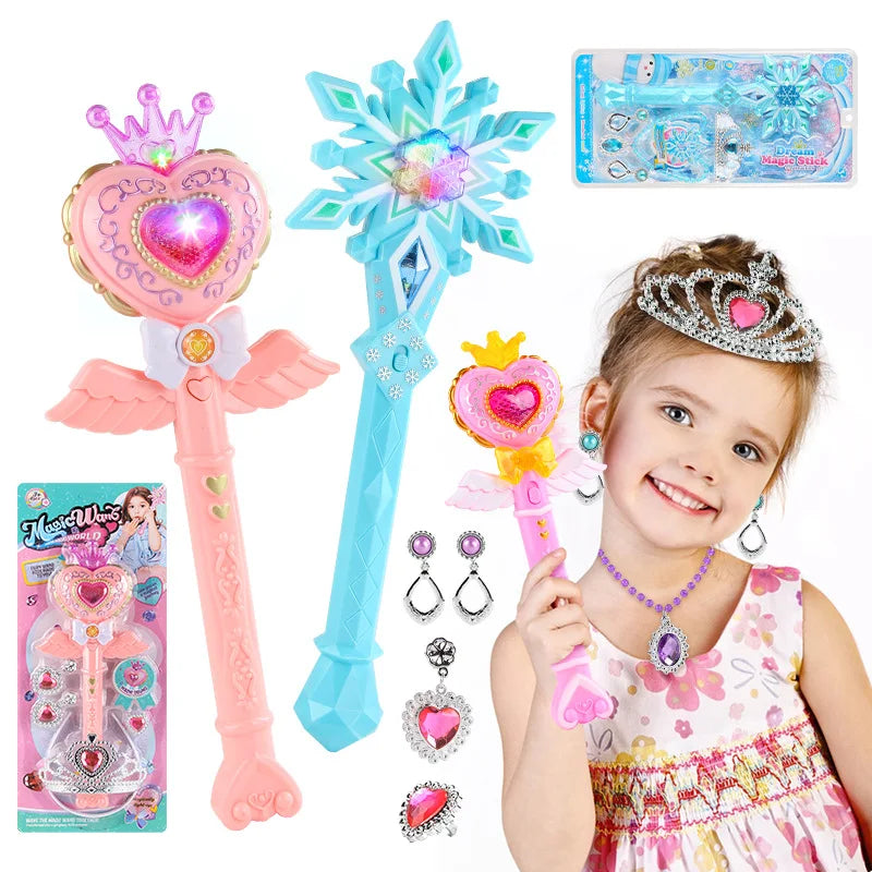 Magic Wand Girl Princess Flash Wand Glowing Sound Effect Fantasy Fairy Stick Cartoon Flash Wand Children's Toys Birthday Gift