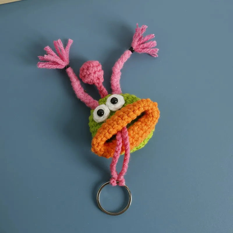 Funny Crochet Sausage Mouth Keychain Key Holder Pouch