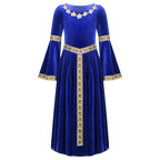 Girls Medieval Renaissance Princess Costume Velvet Long Flare Sleeve Vintage Dress Gown Carnival Party Cosplay Dress Up