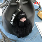 Sleeping Baby Pompom Plush Keychain Cute Fluffy Bag Charm