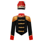 Girls Boys Halloween Nutcrackers Costume Set Drum Trumpet Team Tassel Jacket Coat Hat for Drummer Performance Circus Ringmaster