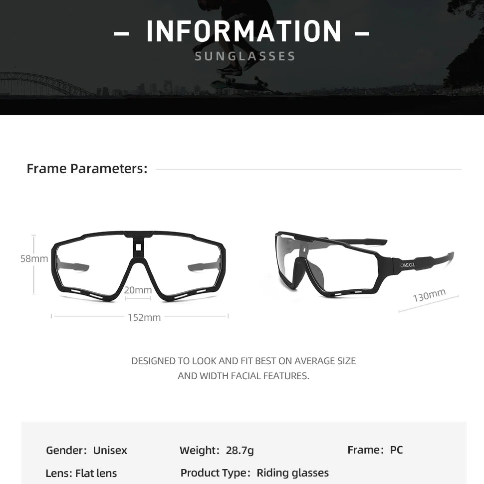Photochromic Cycling Glasses UV400 Sports Sunglasses for Men & Women Outdoor