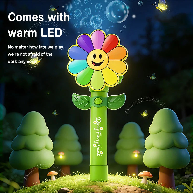 Smile Daisy Pinwheel Bubble Wand Automatic Blower LED Light-Up Kids Outdoor Party Toy for Boys Girls Birthday Gift