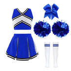 Girl Cosplay Cheerleader Costume Cheerleading Uniform Outfit Sequins Crop Top Skirt with Socks School Girls Dancewear Sets