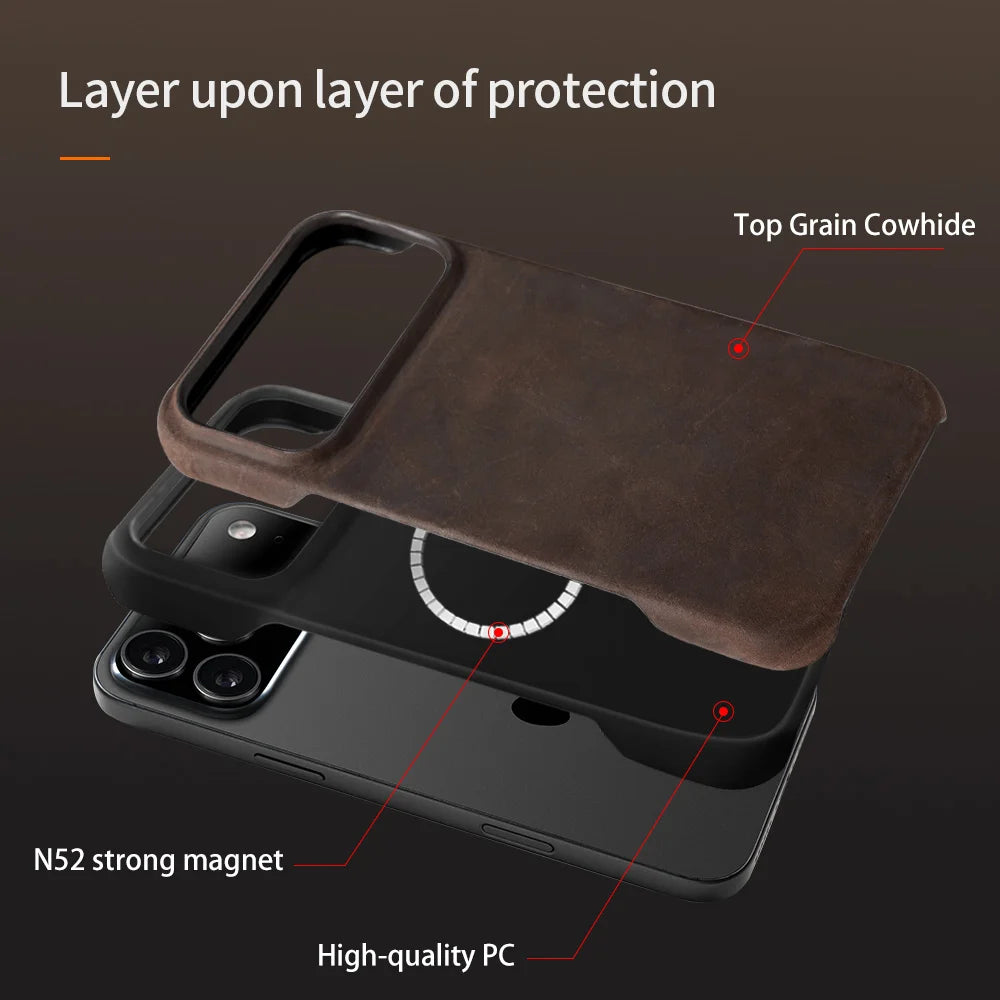 for Magsafe Case for iPhone 17 15 16 18 Pro Max Air 18Pro 17Pro Retro Luxury Genuine PULL-UP Leather Magnetic Phone Back Cover