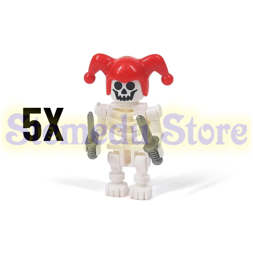5PCS MOC Halloween Skeleton Army Mini Doll Ghost Building Block DIY Assembly Character Doll Horse Ornaments Figure Gift for Kids