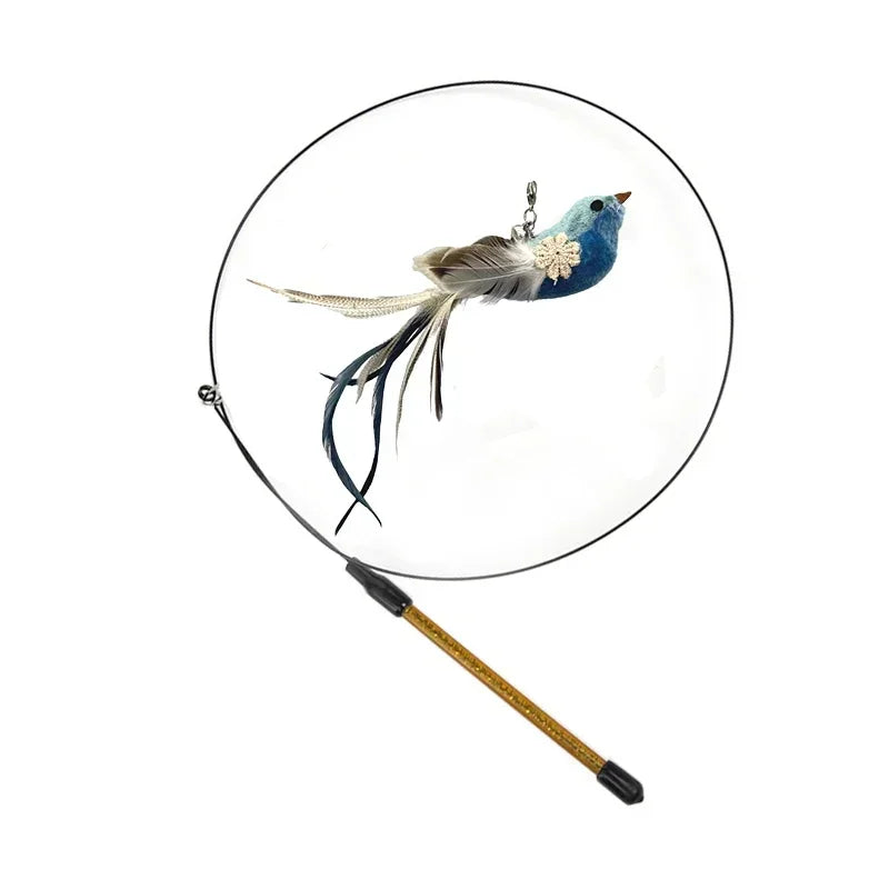 Peacock Bird Cat Teaser Wand for Interactive Hunting and Play