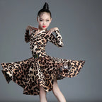 Children's Latin Dance Dress Girls' Dance Dress Girls' Long Sleeve Split Latin Dance Dress Performance Clothing Two Piece Set