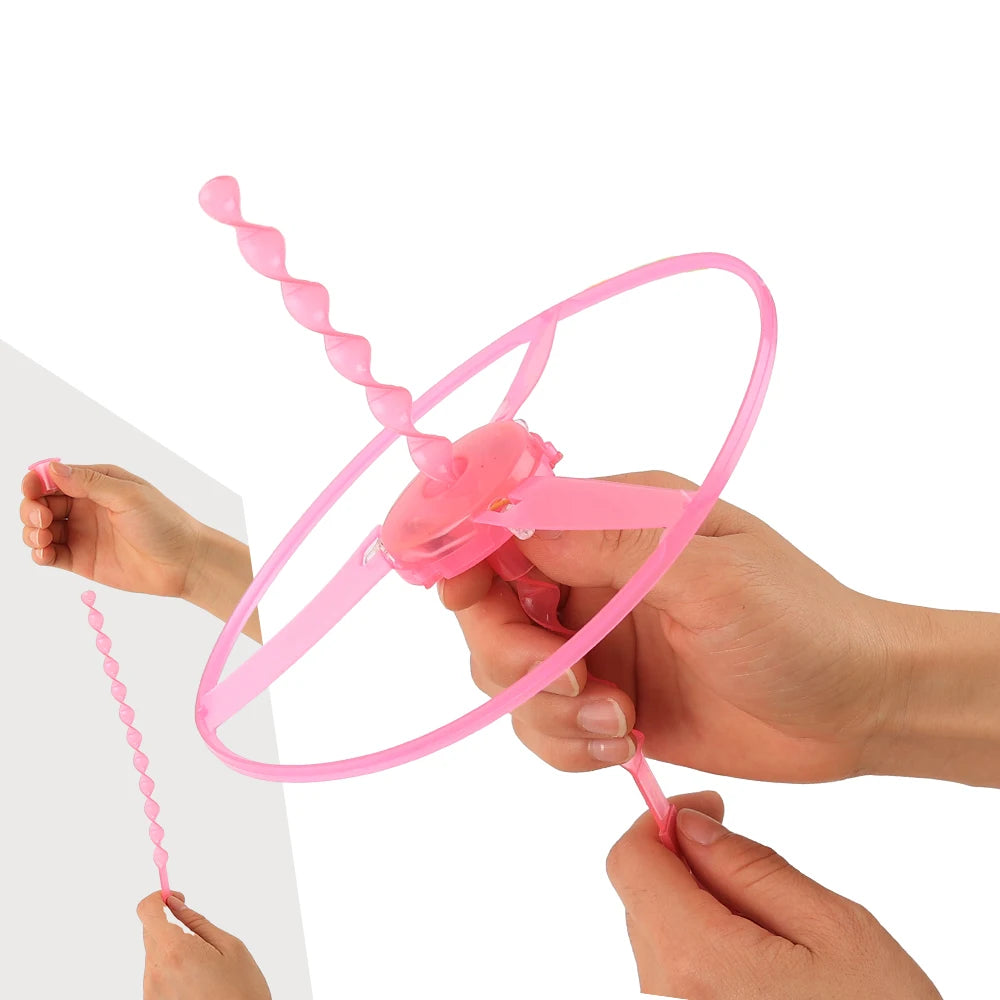 1-5pcs LED Luminous Bamboo Dragonfly Hand Pushing Saucer Toys Kids Outdoor Hand Pushing Saucer Spinning Top Toy Transmit Gifts