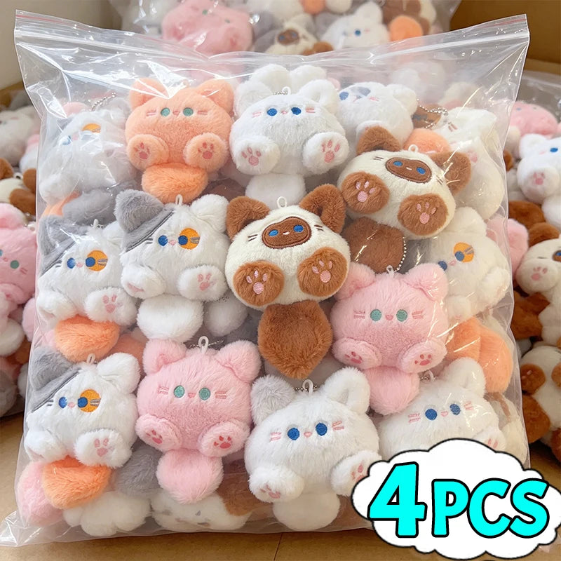 1-4pcs Cute Plush Small Cat Doll Keychain for Couple Soft Cotton Stuffed Animal Keyring Backpack Pendant Decoration Student Gift