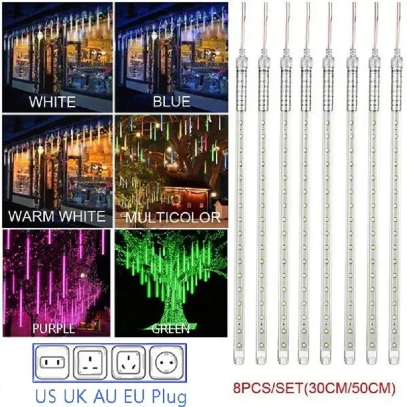 30cm /50cm Waterproof Meteor Shower Rain 8 Tube LED String Lights For Outdoor Holiday Christmas Decoration Tree EU/US/AU/UK Plug
