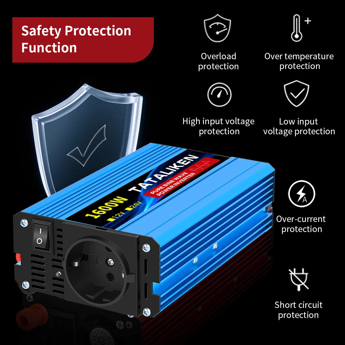 3000W DC 12V to AC 220V 50hz Pure Sine Wave Inverter Power Inverter Charger  Adapter Universal Socket