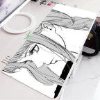 Black and White Anime Girl Table Mat Large Mouse Pad Office Keyboard Edge Locking Desk Mat Gaming Accessories Non-slip Mousepad