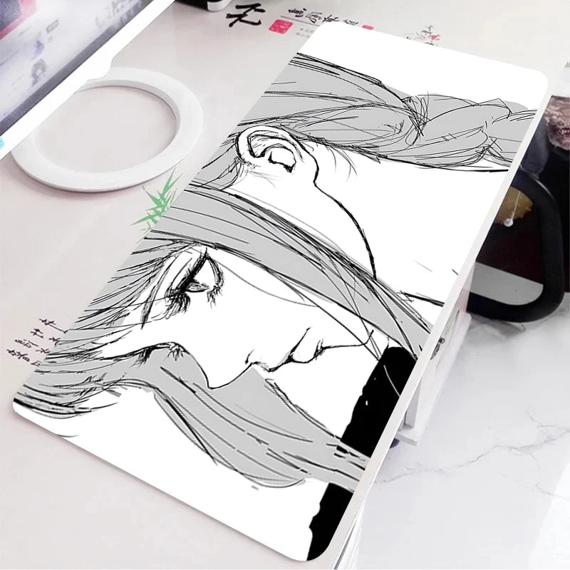 Black and White Anime Girl Table Mat Large Mouse Pad Office Keyboard Edge Locking Desk Mat Gaming Accessories Non-slip Mousepad