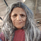 Realistic Granny Old Woman Latex Mask Moving Mouth Soft Rubber Grandma Masque with Grey Hair for Halloween Costume Accessories
