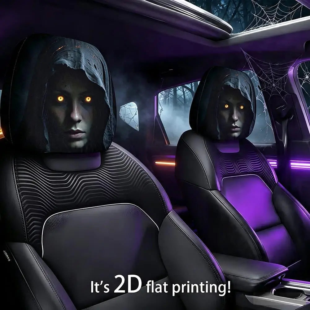 2/4pcs Halloween Scary Reaper Lady Print Car Headrest Covers Horror Style Vehicle Seat Head Cover Halloween Party Car Decoration