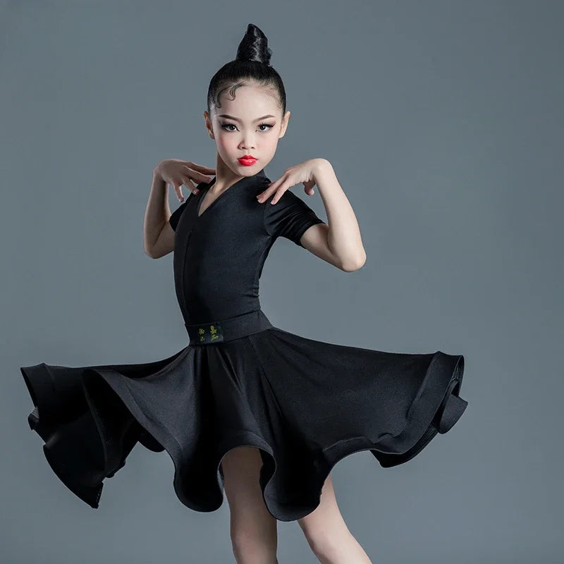 Children's Latin Dance Dress Girls' Dance Dress Girls' Long Sleeve Split Latin Dance Dress Performance Clothing Two Piece Set