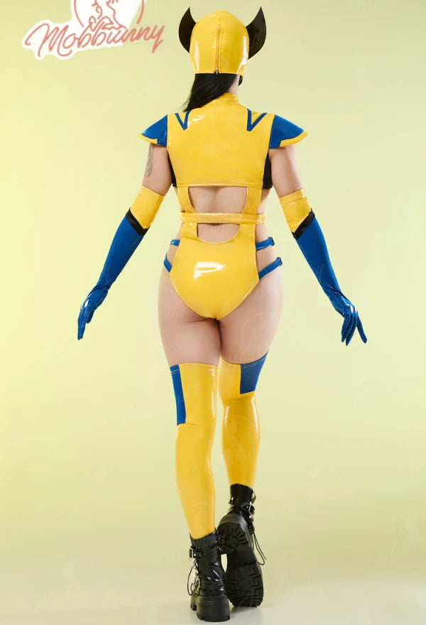 MOBBUNNY Women's Lingerie Set Cosplay Costume for Women Bodycon Outfit Cutout Bodysuit with Gloves Mask For Halloween