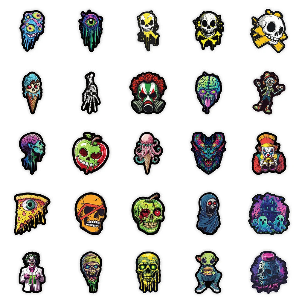 10/30/50pcs Cool Horror Joker Skull Stickers Decals Fridge Laptop Motorcycle Skateboard Phone Bike Waterproof Sticker Kids Toys