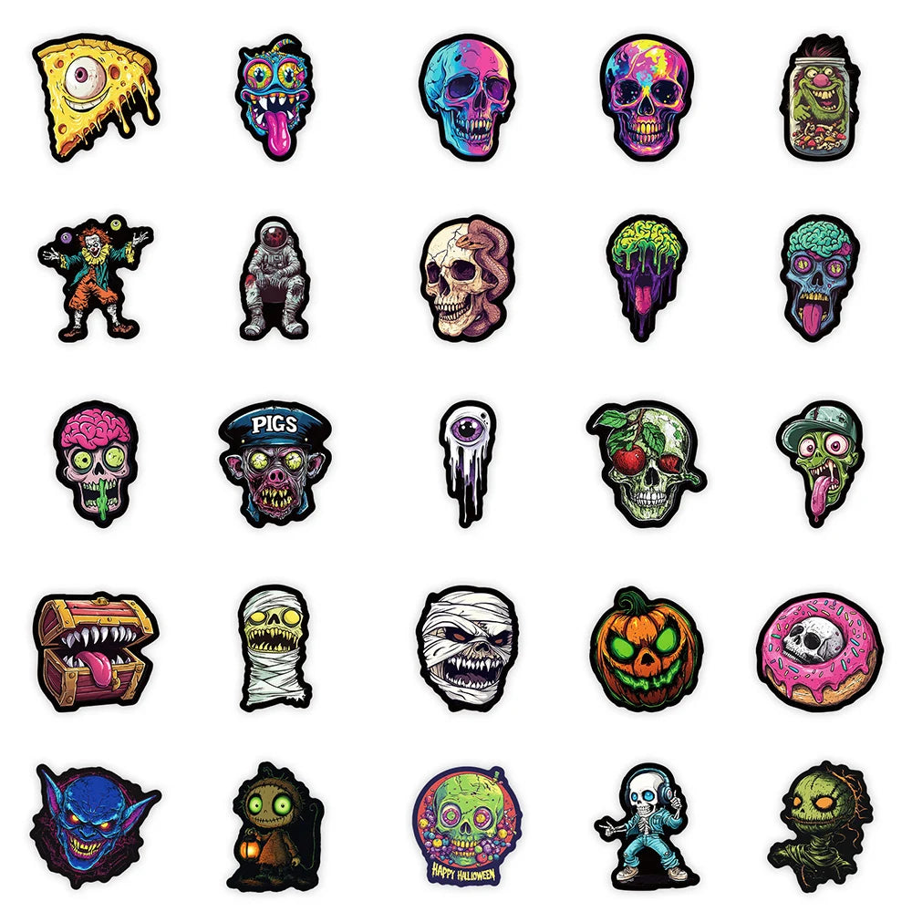 10/30/50pcs Cool Horror Joker Skull Stickers Decals Fridge Laptop Motorcycle Skateboard Phone Bike Waterproof Sticker Kids Toys