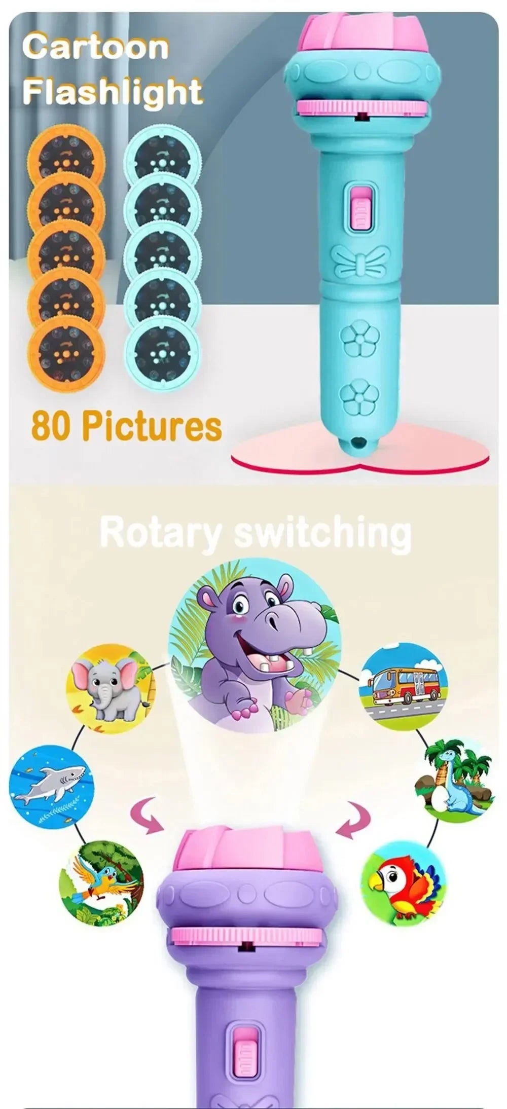 Kids Cartoon Projection Flashlight – Storytelling Projector Toy