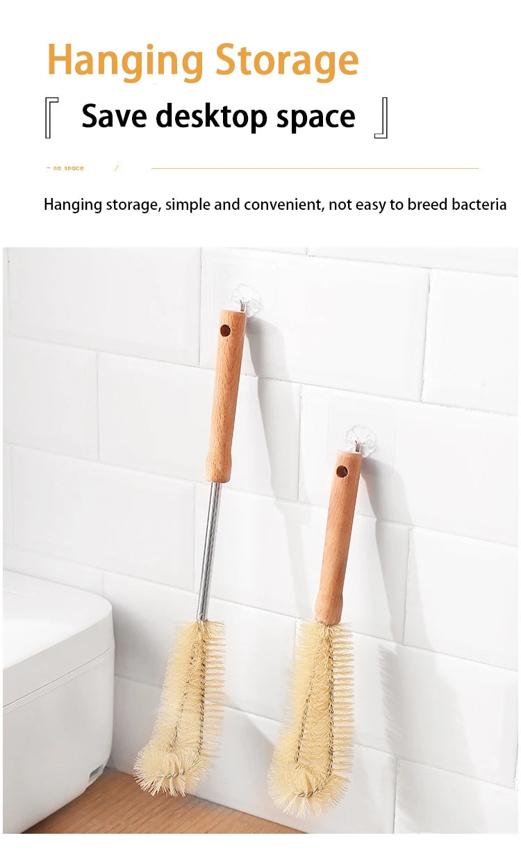 Kitchen Cleaning Tools Drink Bottles Glass Scrubbers Cleaning Brush Wooden Bottle Cleaning Brush with Long Handle